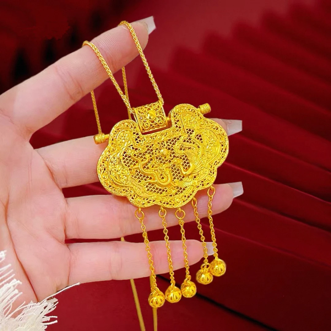 合金项链 2959合金天子门生龙凤呈祥锁包流苏项链（链长50）