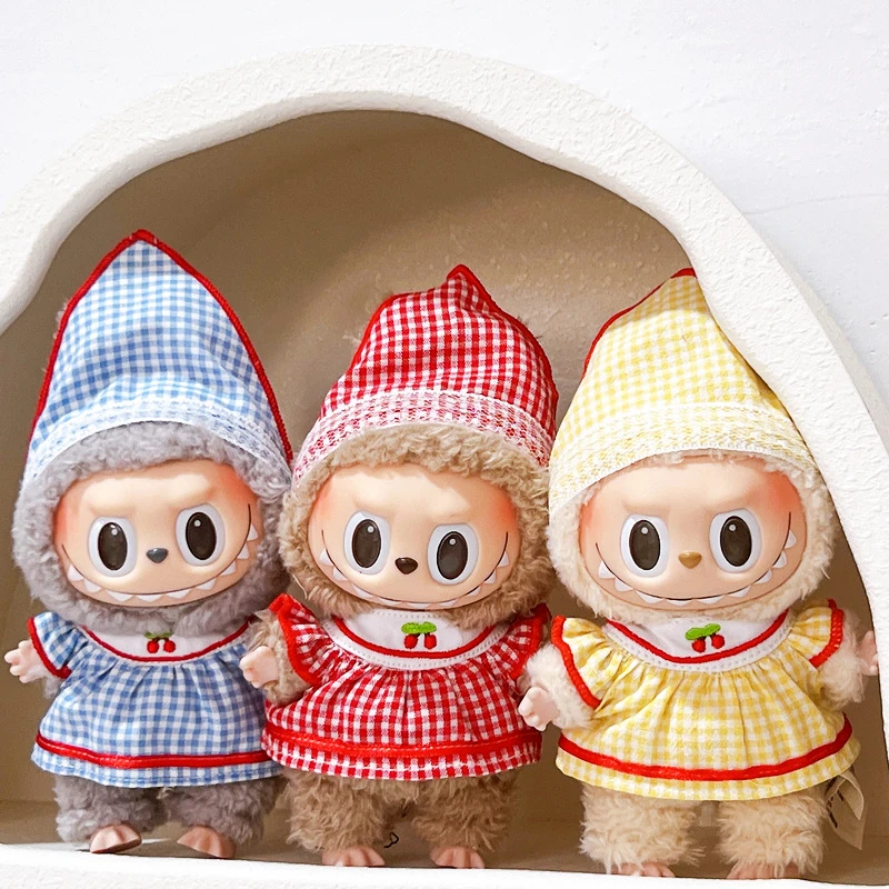 【新款】17cm拉布布可穿搪胶公仔玩偶衣服换装着替labubu巾裙子套装