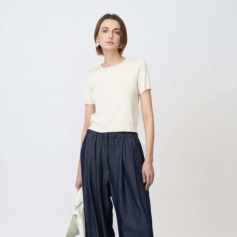 S·DEER圣迪奥针织时尚休闲百搭夏季简约纯色圆领T恤S25263502