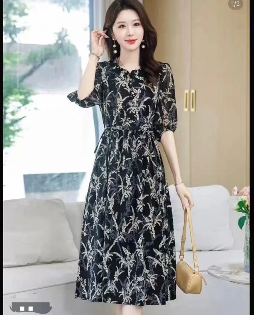 【时装高定款】黑色麦穗气质修身时尚休闲夏季高端大码妈妈装连衣裙