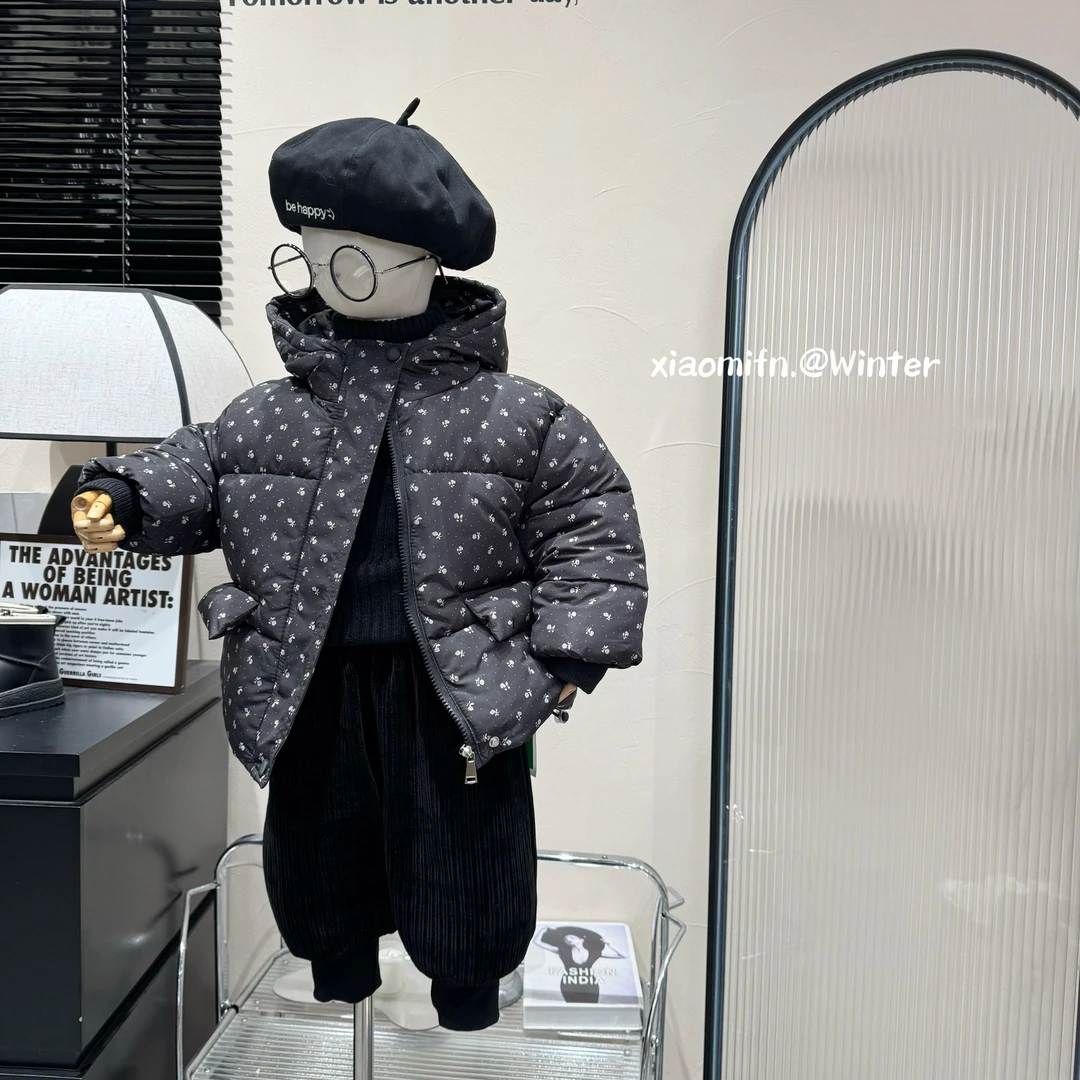 现货〃韩版男童连帽碎花棉服外套儿童2024秋冬款时尚洋气童装24280