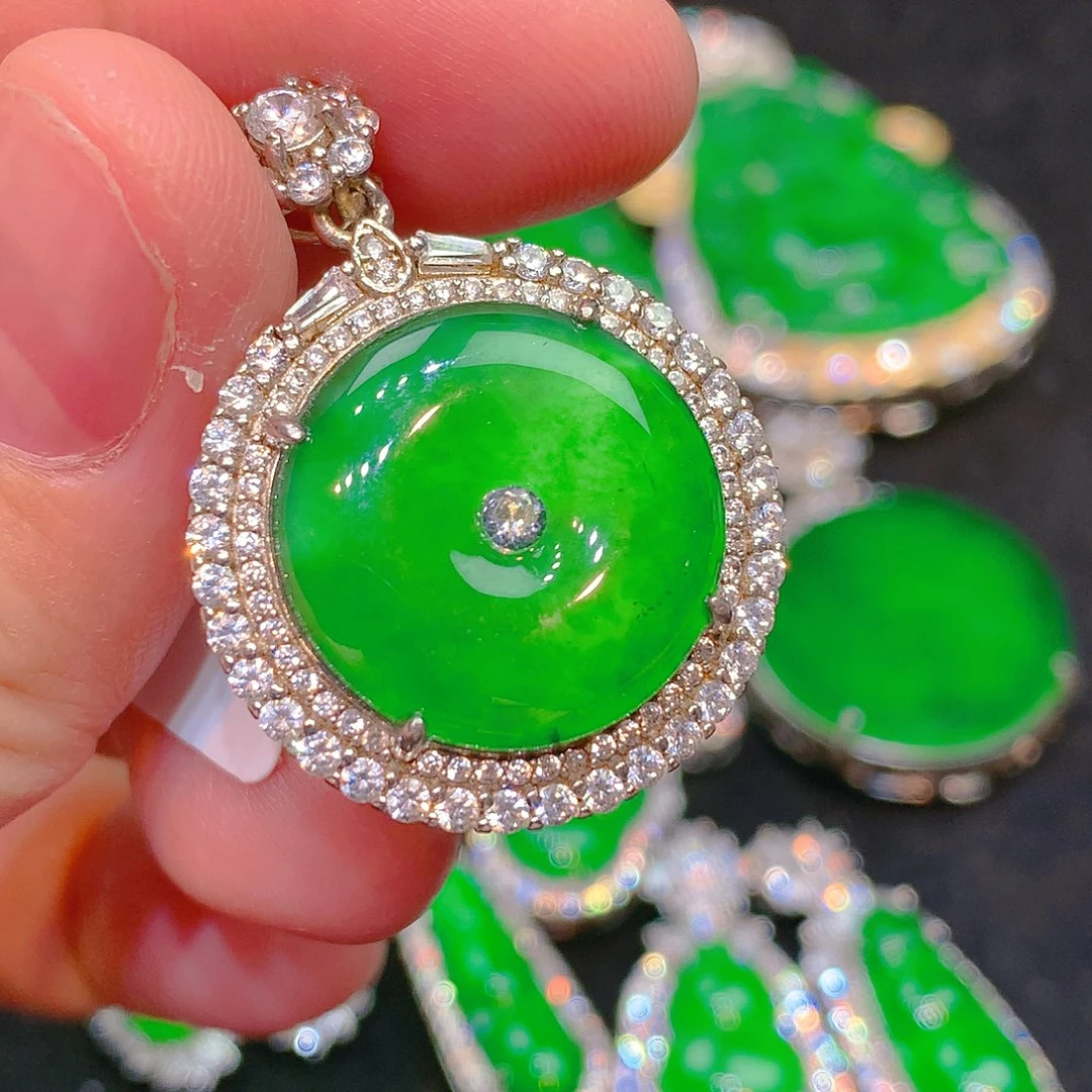 吊坠(不含链)银S925镶嵌翡翠翡翠