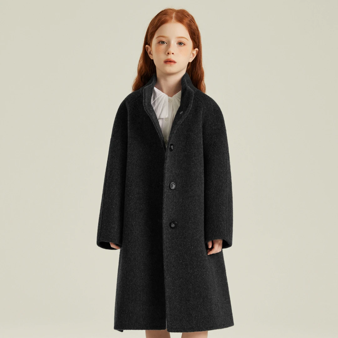 轻奢儿童双面羊毛大衣秋冬新款儿童亲子呢子外套全羊毛保暖中长款