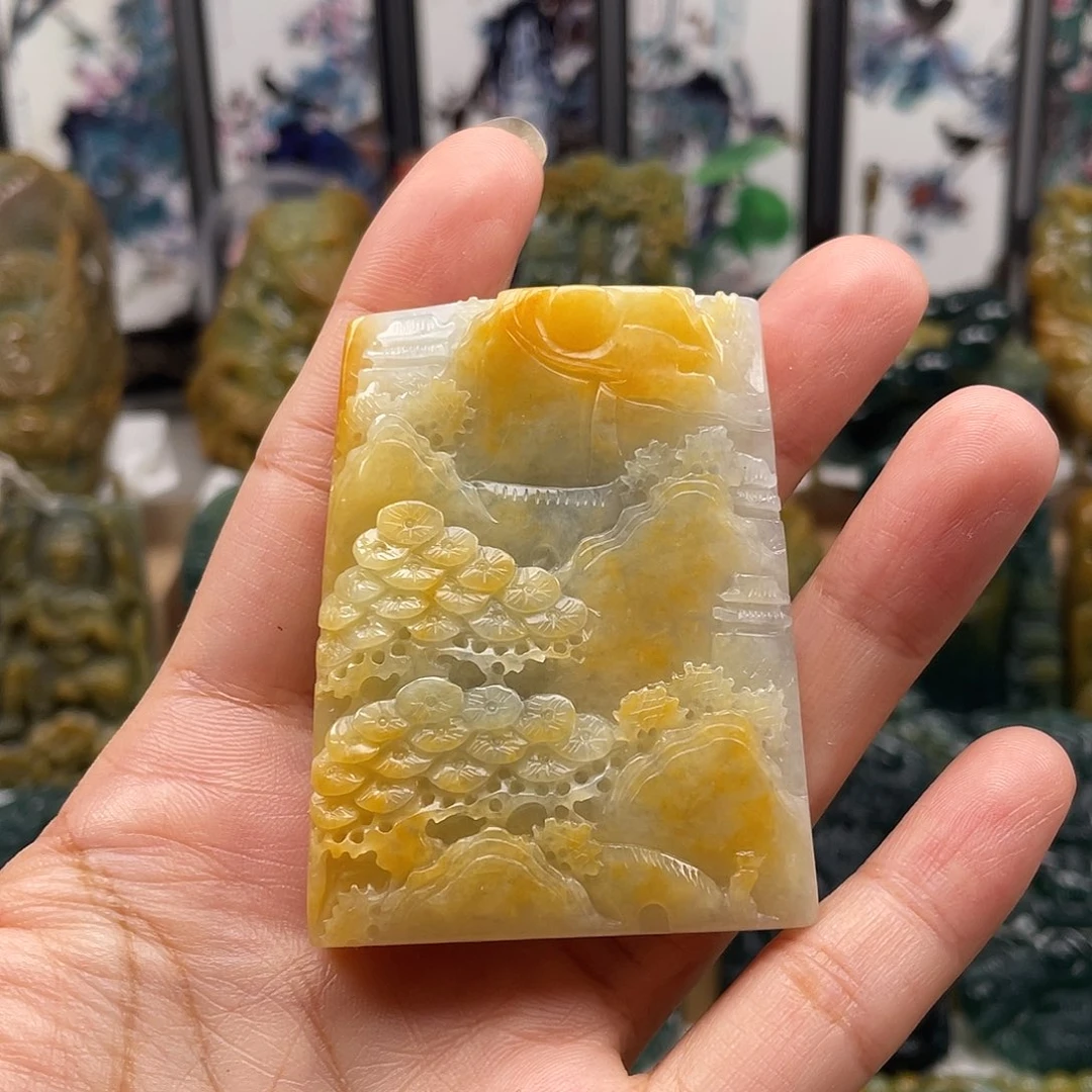 璀***鳞颈饰未镶嵌翡翠天然翡翠a货山水