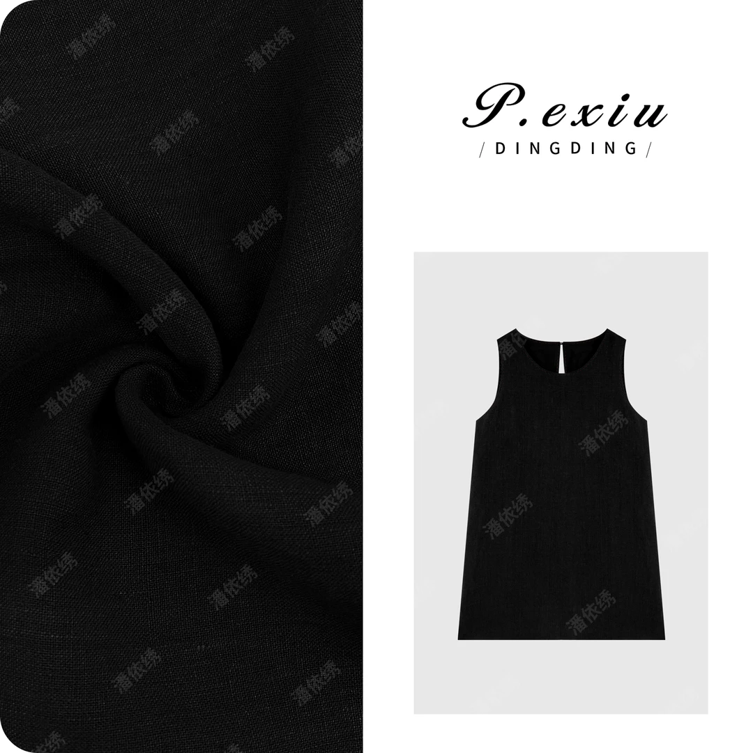 【铃花语】100-亚-麻-明线无袖圆领纽扣连衣裙W-62803