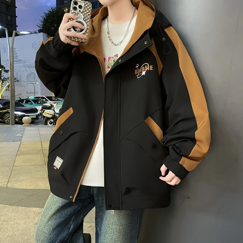 2025秋季新款连帽夹克衫防风保暖百搭外套ins风美式初高中生男装