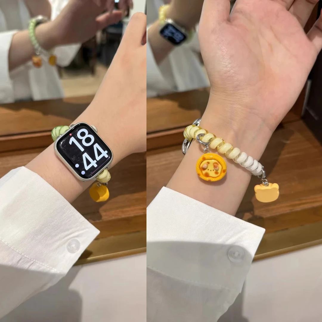 KT猫透明弹力发圈表带适用iwatch手表苹果手表s10女生s9s8夏季se2