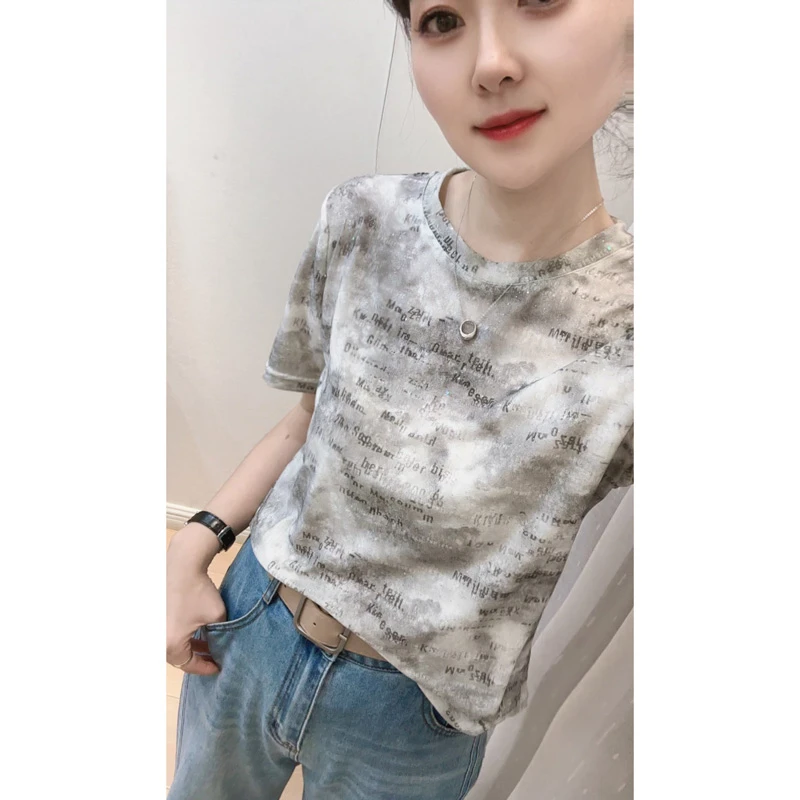 全身亮片设计高弹力短袖小衫25139-2