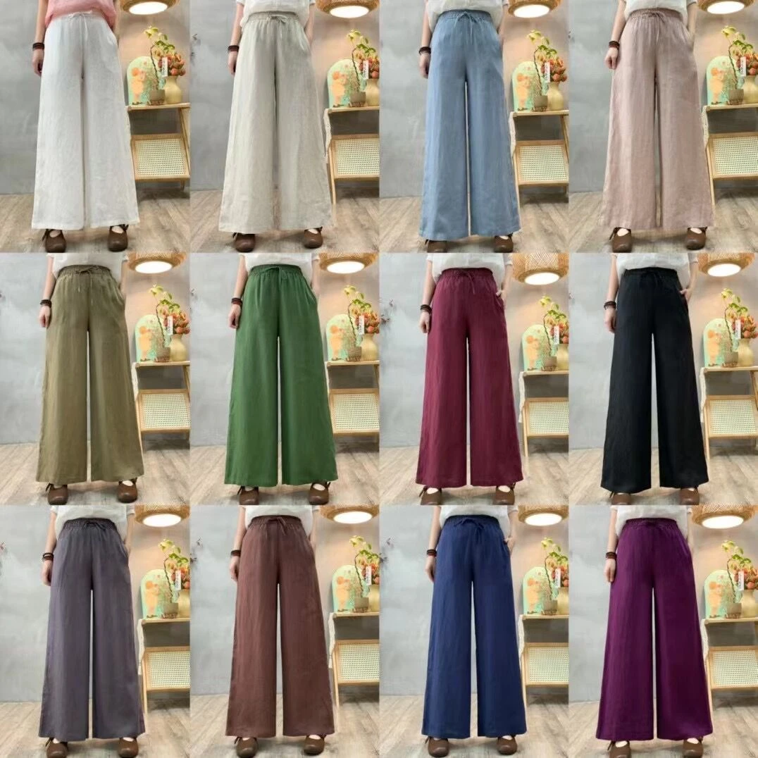 纯亚麻阔腿裤 2025春季新款 复古百搭休闲裤女百搭直筒长裤82529