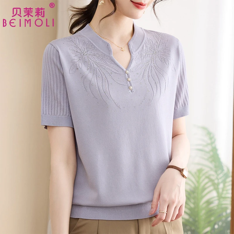 母亲节衣服妈妈装夏装短袖T恤洋气冰丝小衫中老年女夏季气质上衣