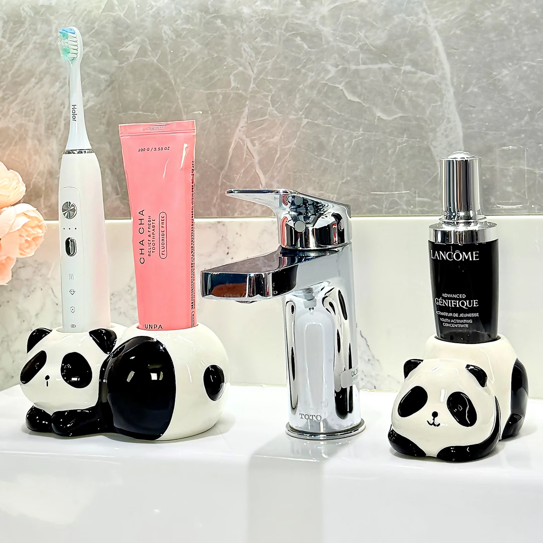 可爱熊猫牙刷置物架家用卫生间洗漱台陶瓷电动牙刷牙膏牙具收纳架