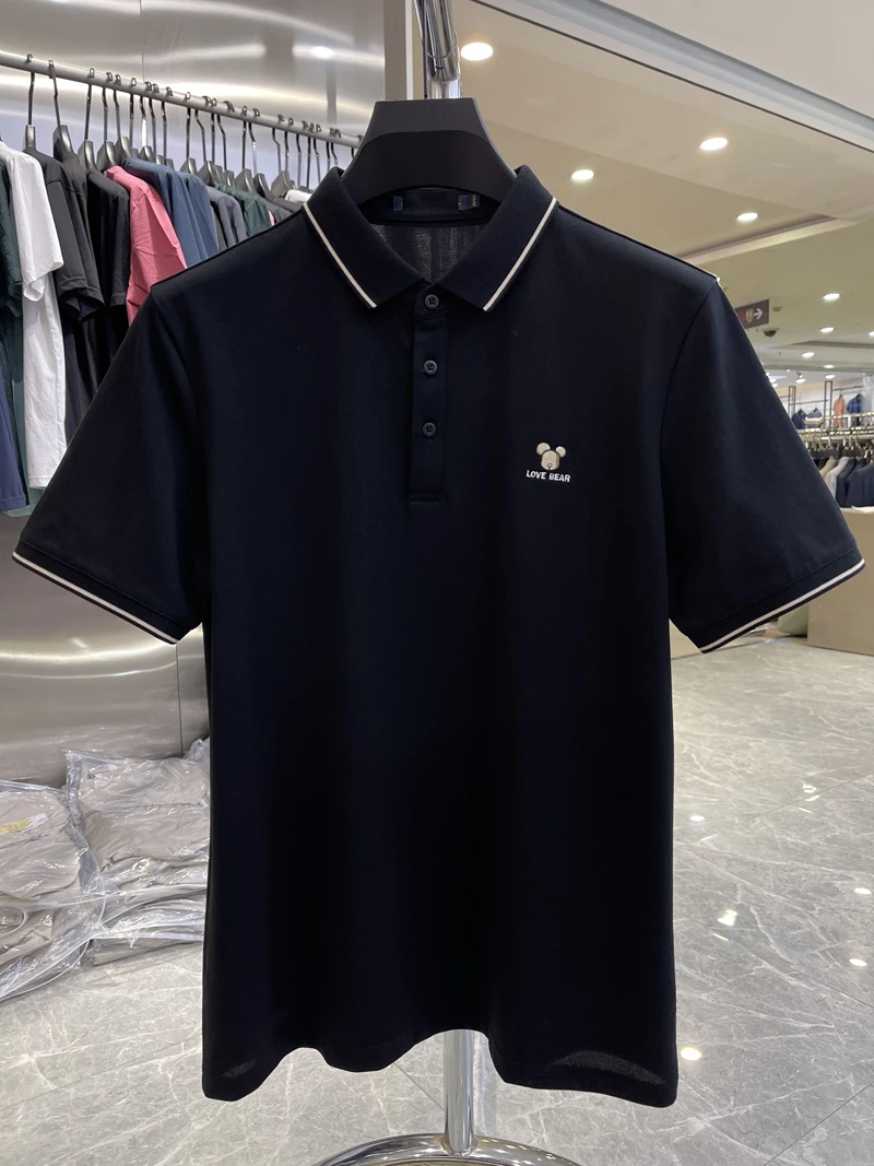 （071）精致小熊刺绣夏季舒适时尚男装翻领POLO衫短袖T恤