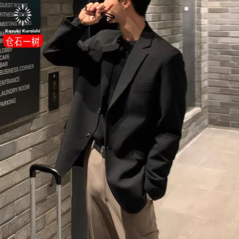 仓石一树纯色常规落肩袖外套秋季四季通用不褪色西服上装平驳领