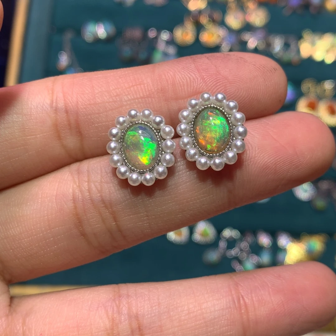 银S925镶嵌欧泊耳钉