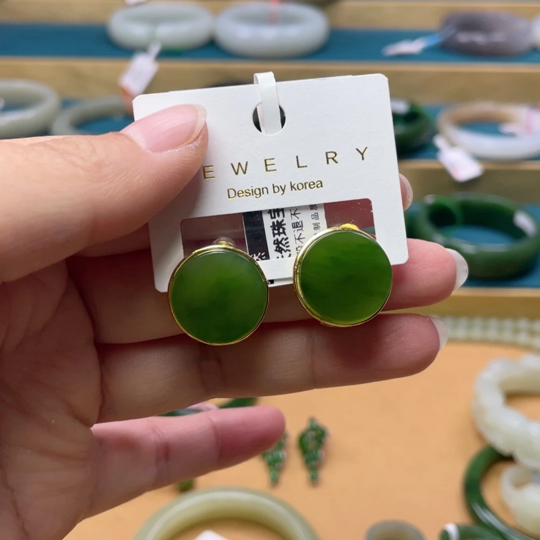 银S925镶嵌和田玉耳饰