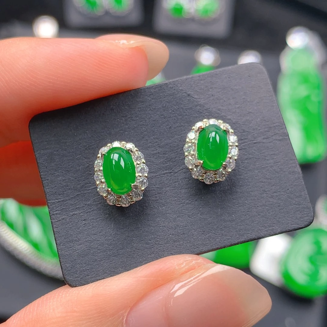 银S925镶嵌翡翠耳钉翡翠