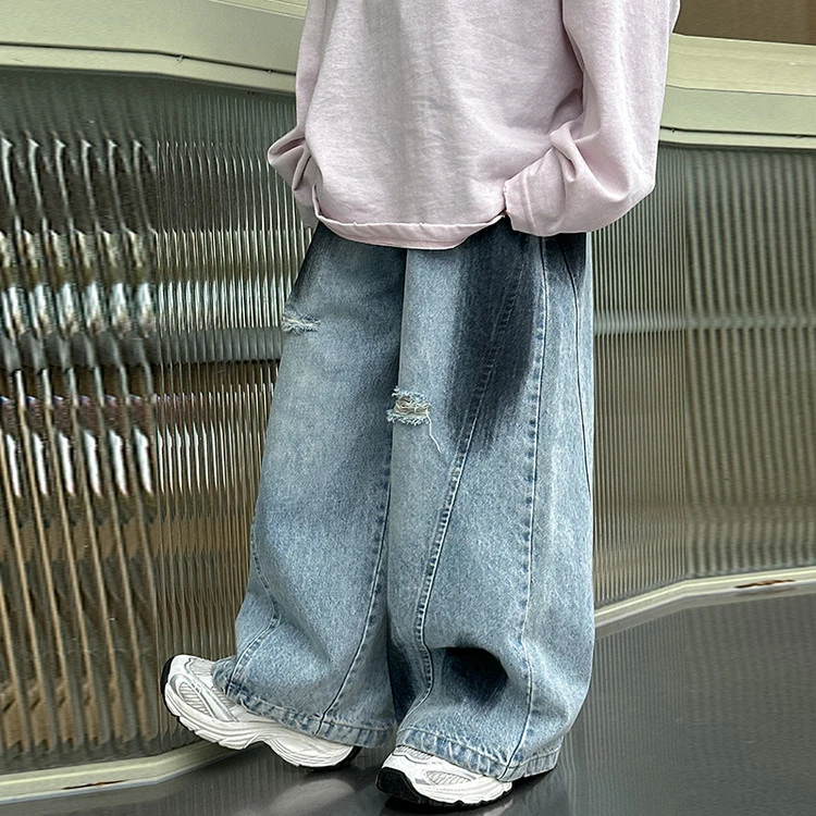 HY2525儿童复古牛仔裤2025春季新款男童韩版宽松阔腿裤中小童时尚