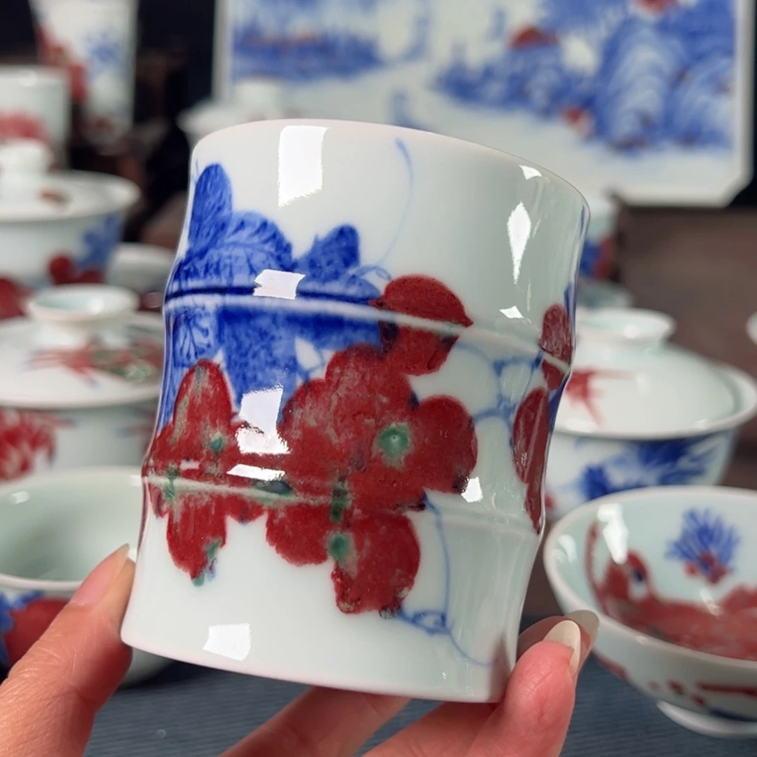 杯原矿青花釉里红瓷器