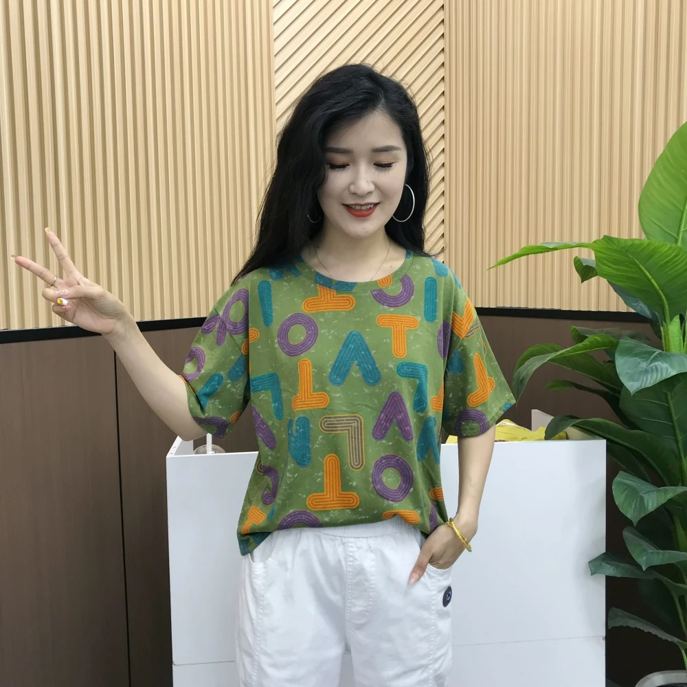 2025新款休闲洋气宽松短袖女夏季圆领薄款女T恤韩版时尚显瘦印花T