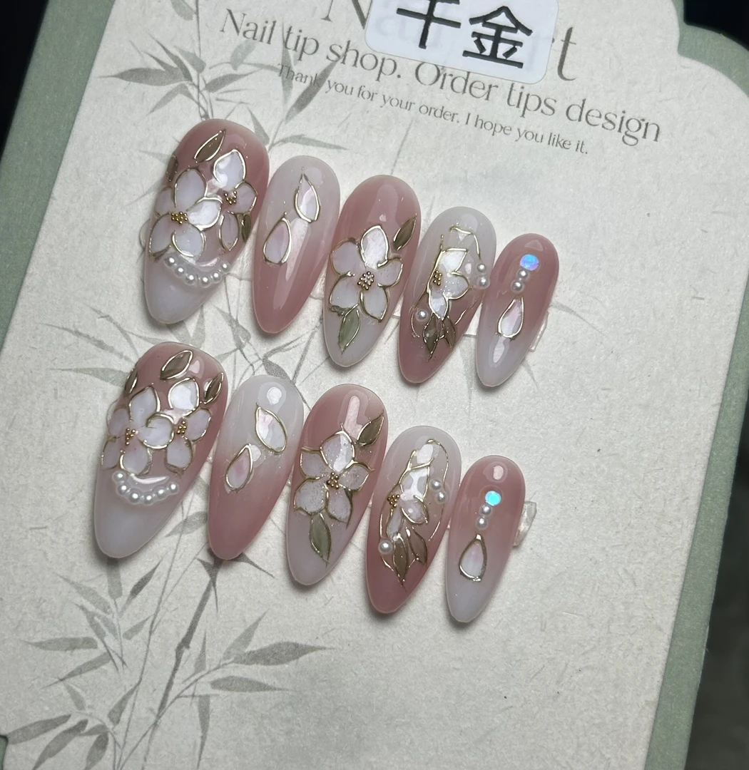 富家千金法郎掐丝工艺手工穿戴甲纯手工气质白色