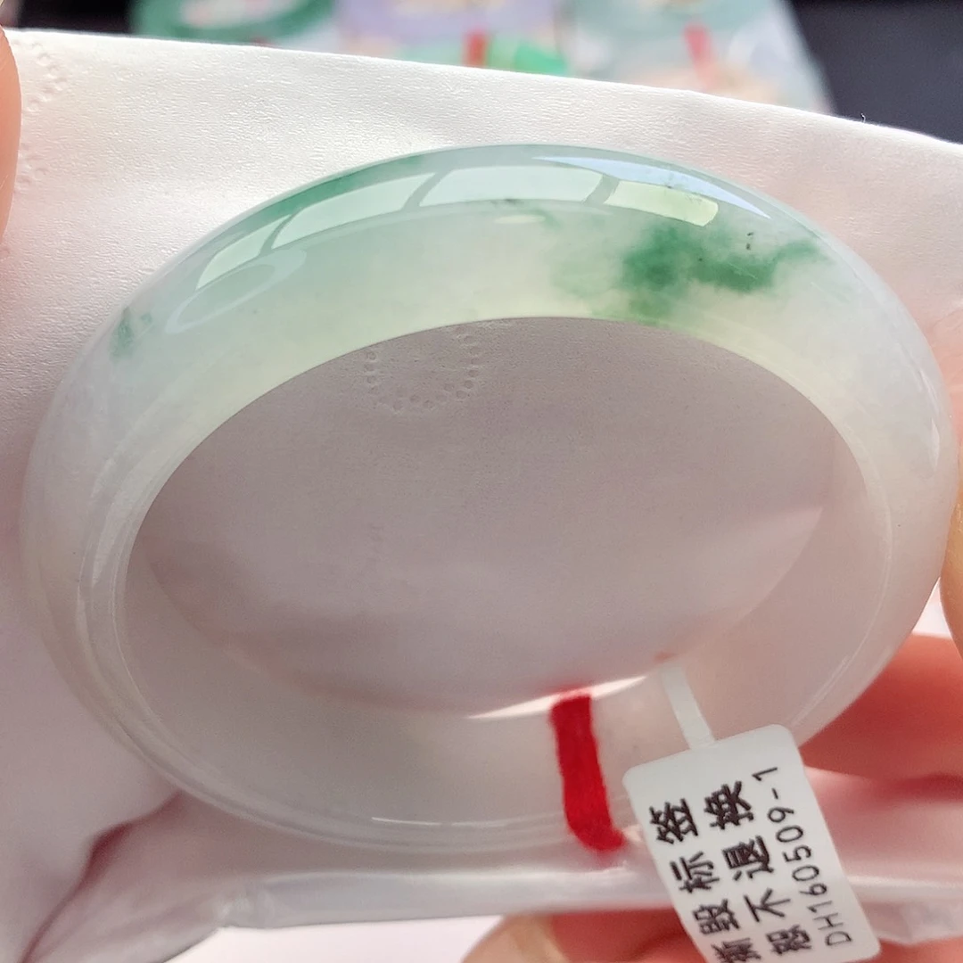 未镶嵌手镯翡翠天然A货翡翠56-57白冰飘立体绿花 优雅9号