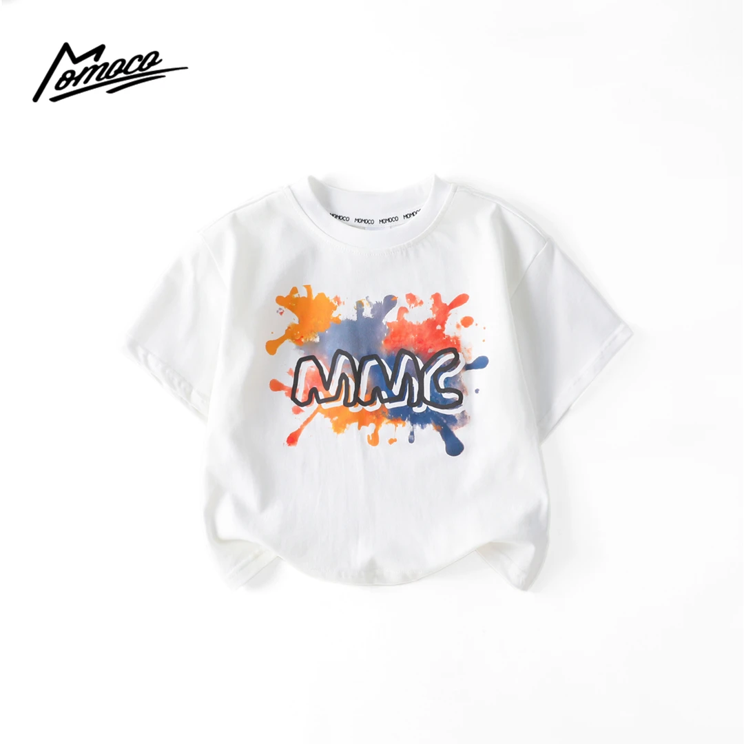 MOMOCO夏季男童中大童国潮凉感印花字母上衣短袖T恤77230235054