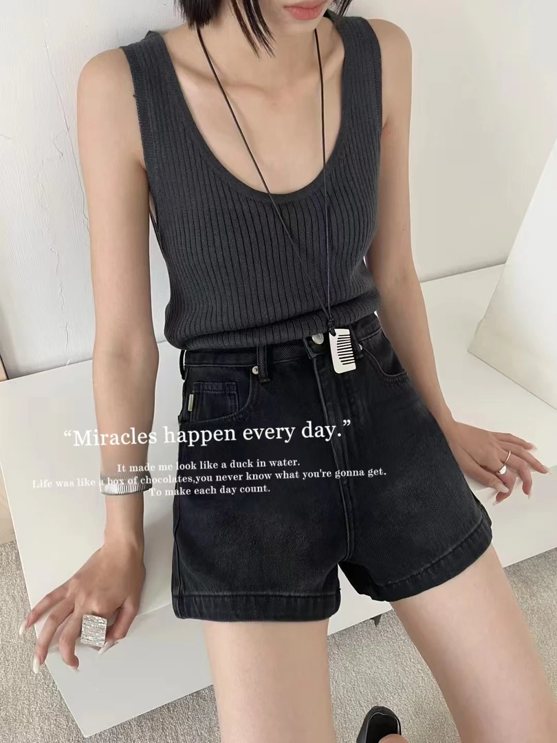 M.Duo【67592-2】2025夏季时尚百搭显瘦复古牛仔短裤