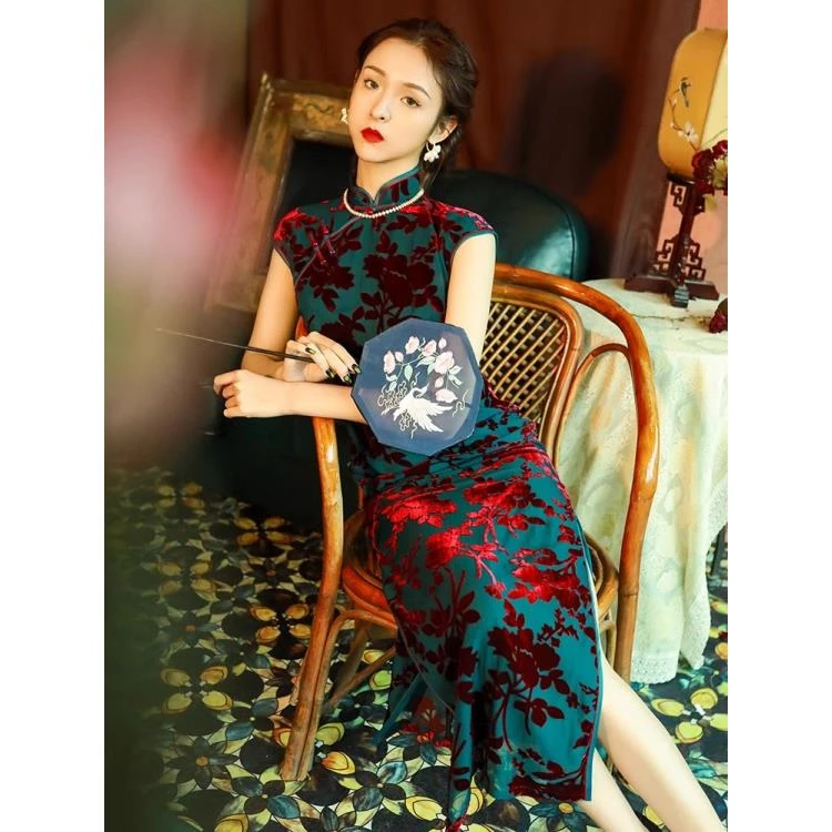 老上海旗袍2024年新款气质性感长款高端复古中国风改良版连衣裙女