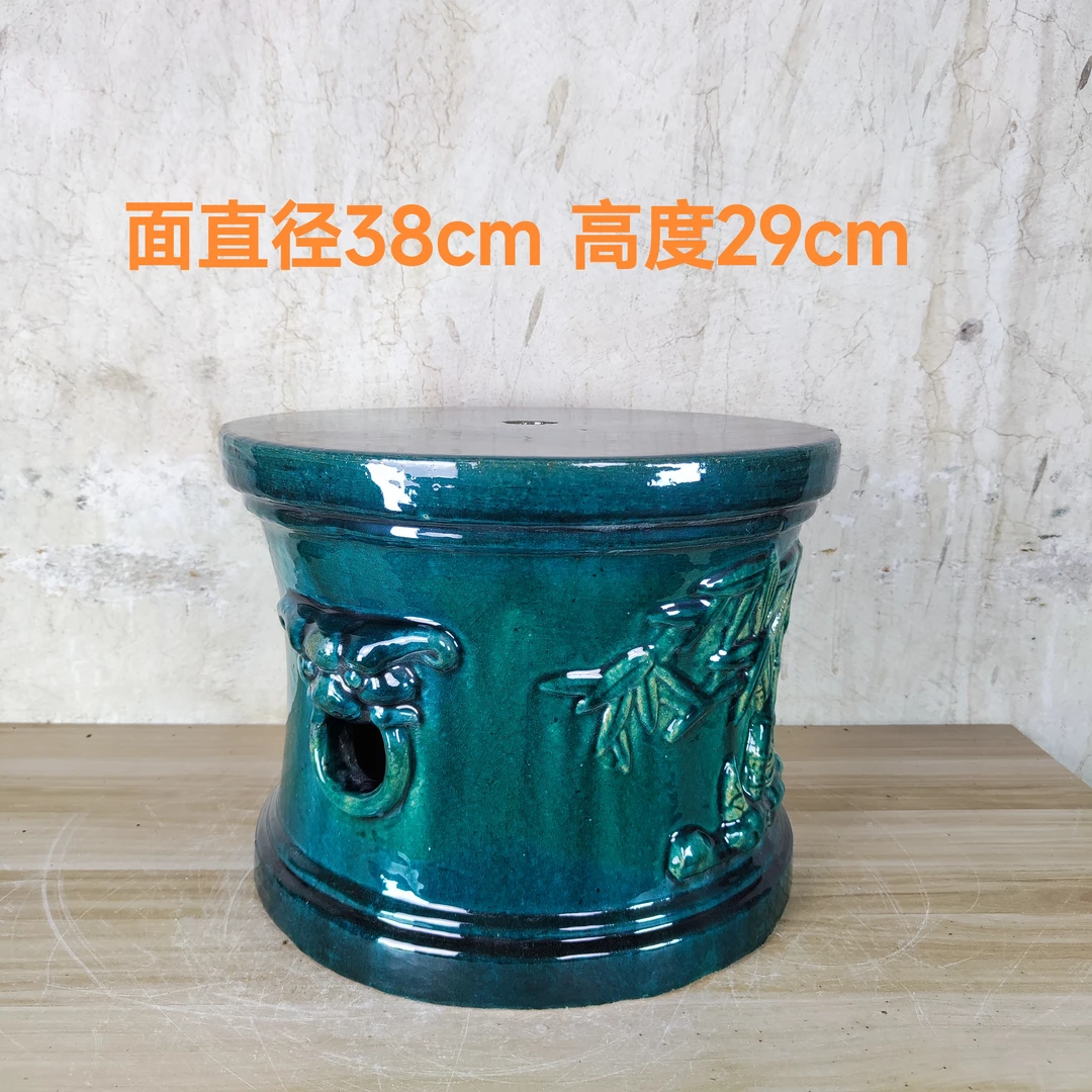 纯手工做石湾圆兽头贴花底座鼓凳花架盆座