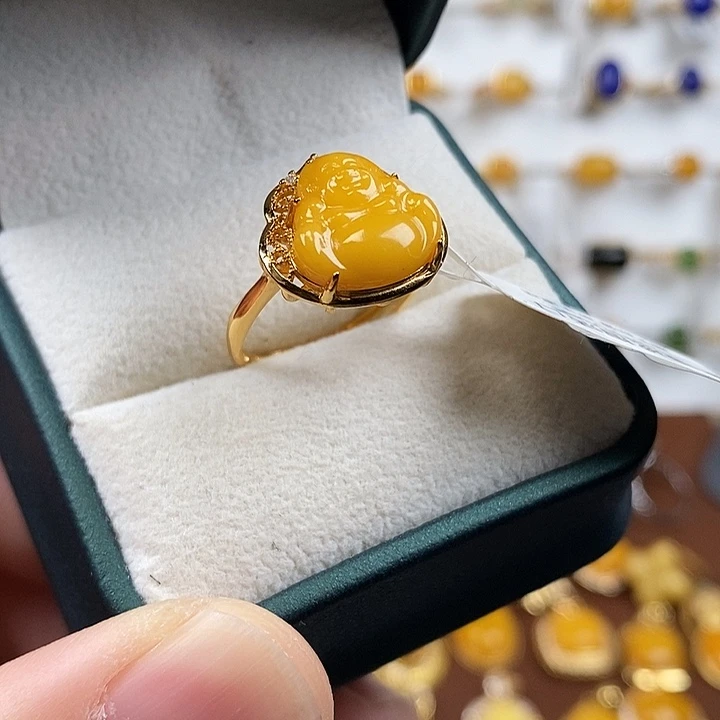 蜜蜡银S925镀金镶嵌戒指