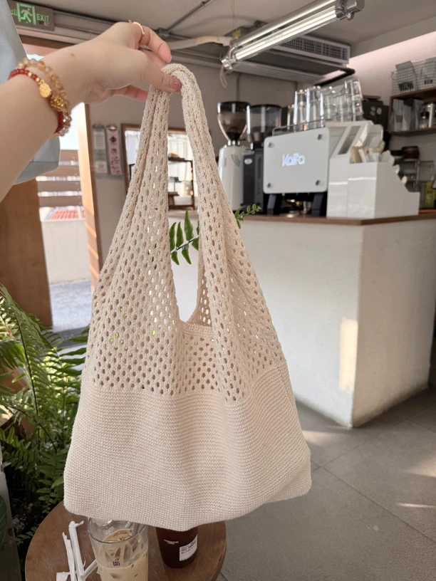 【羊陈通】慵懒镂空针织手提袋女编织包大容量单肩包简约复古