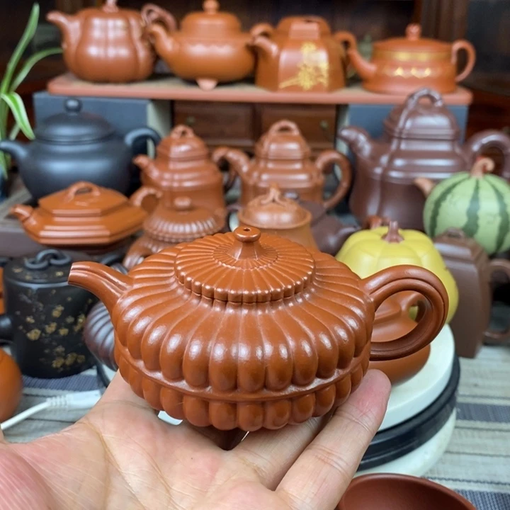 紫砂茶壶筋纹周盘130cc原矿赵庄朱泥特价