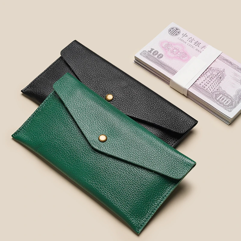 真皮钱包女士2025新款一片式薄长款钱夹袋男式大钞现金收纳零钱包