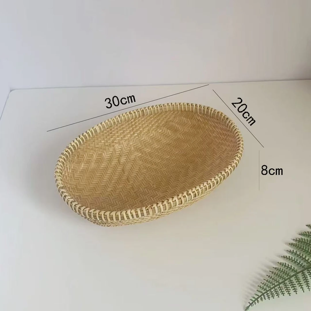 无孔椭圆形中号竹编水果篮手工编织馒头筐客厅上班家用收纳筐