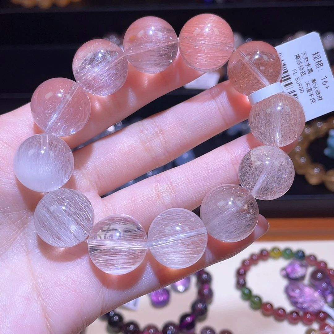 水晶手链未镶嵌兔毛手链，晶体通透16+