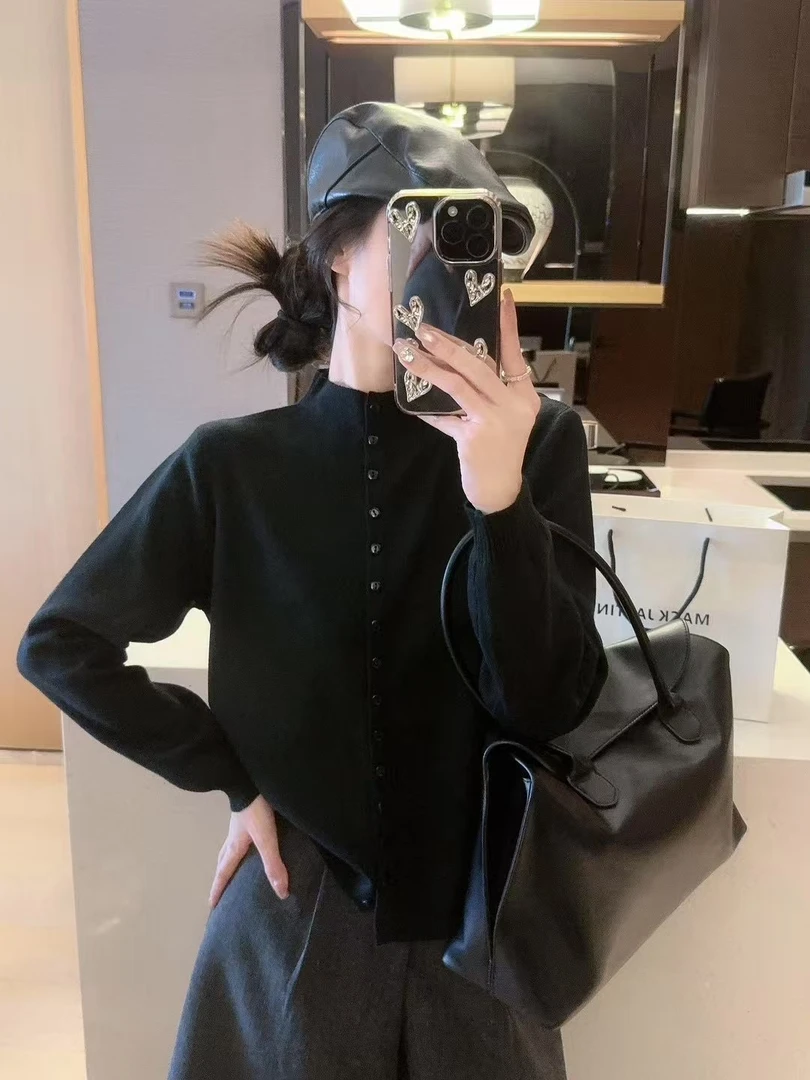 慕成家M秋季田园风半高领厚款毛针织衫开衫长袖显瘦上衣秋冬百搭