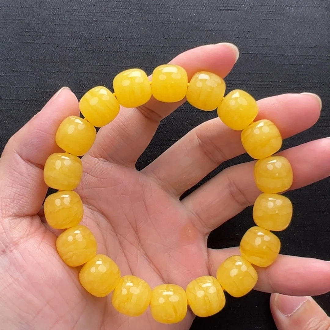 琥珀未镶嵌裸石焦皮橘虎皮同料手串13mm