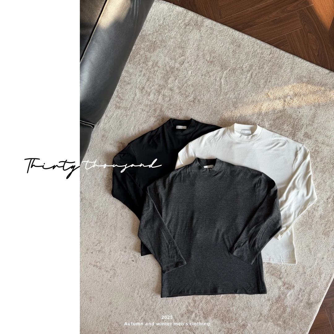 SWSTUDIO秋冬【高密暖绒】半高领百搭打底保暖休闲长袖T恤加厚