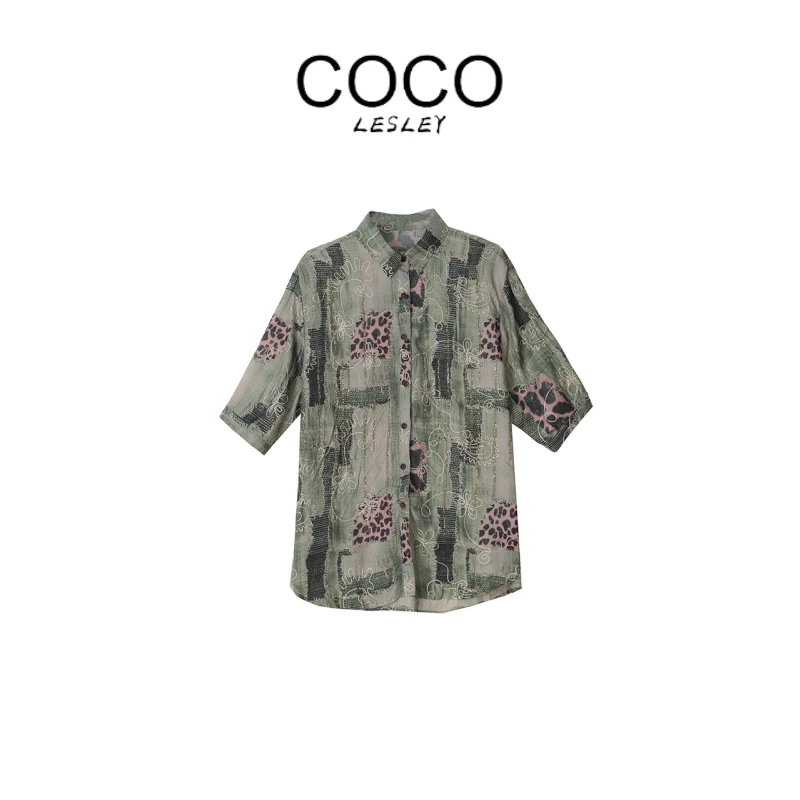 【COCO LESLEY】奢品短袖烫钻刺绣印花高品质衬衣女装夏天薄款衬衫
