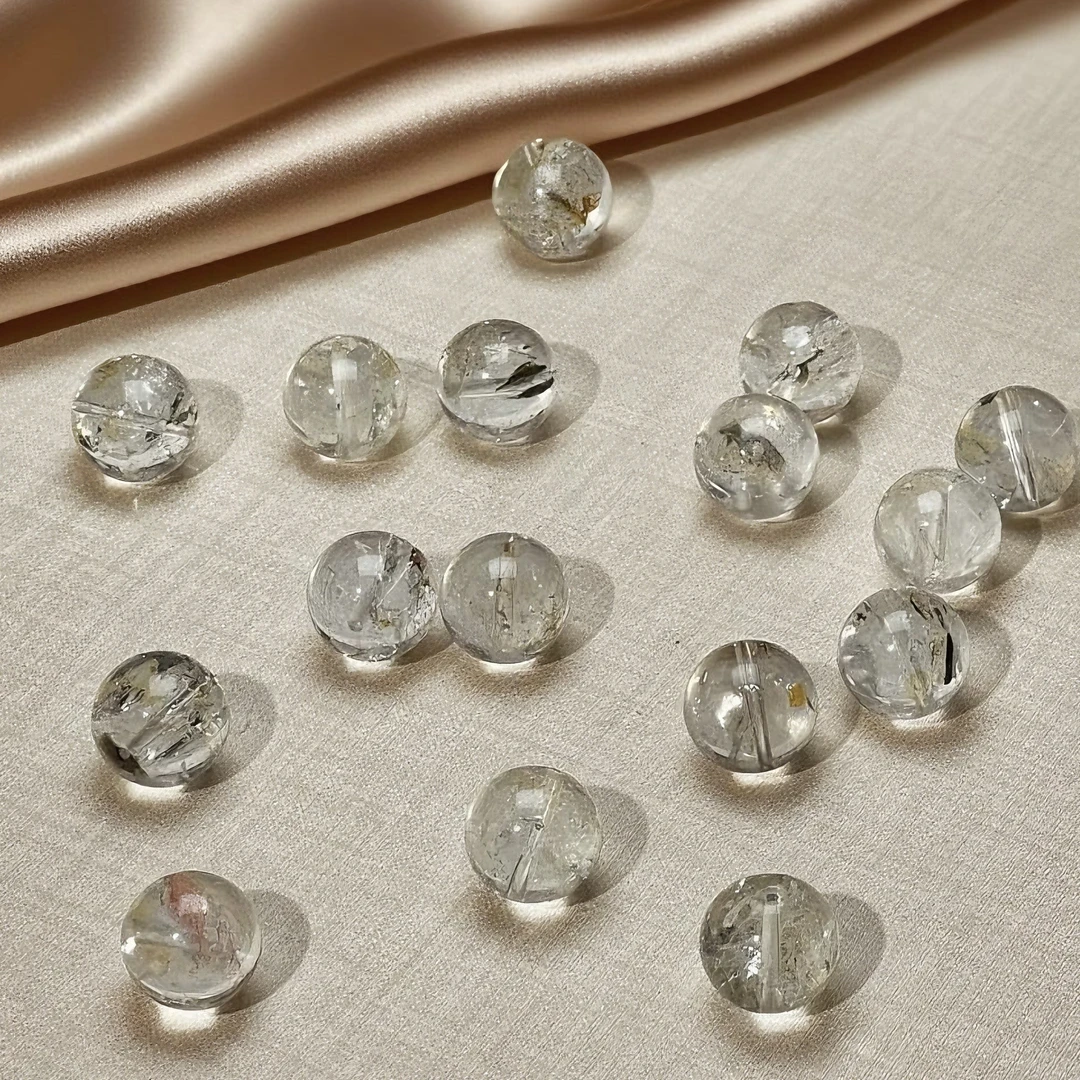 天然水晶黄油胆闪灵13.5mm散珠单珠diy手串手链搭配