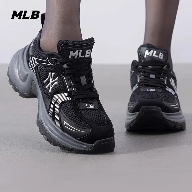 MLB老爹鞋女鞋2025春夏新款时尚老爹鞋网面拼接厚底增高休闲鞋