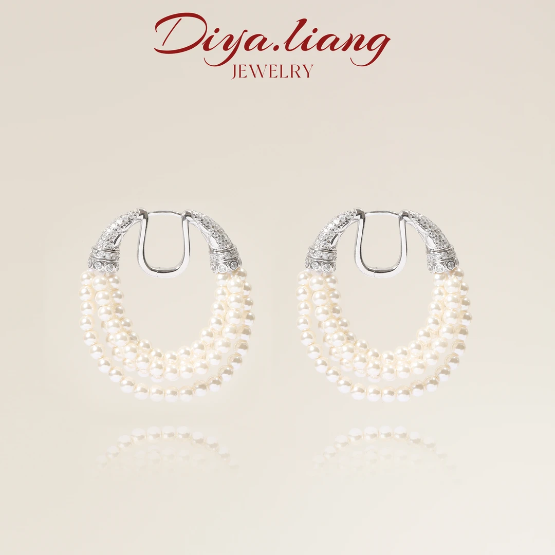 925银耳饰 梁雅帝新品【月光舞曲】多层交叠珠珠复古气质纯银耳饰