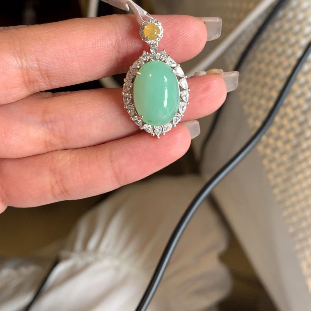 翡翠戒指银S925镶嵌吊坠