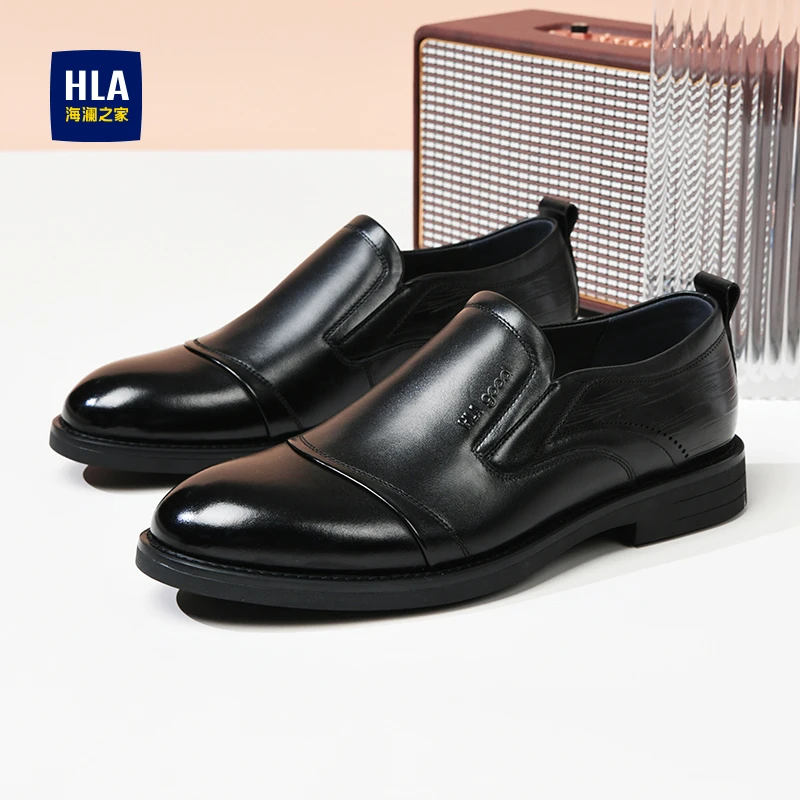 HLA/海澜之家男鞋2025新款头层牛皮英伦商务皮鞋透气套脚休闲皮鞋