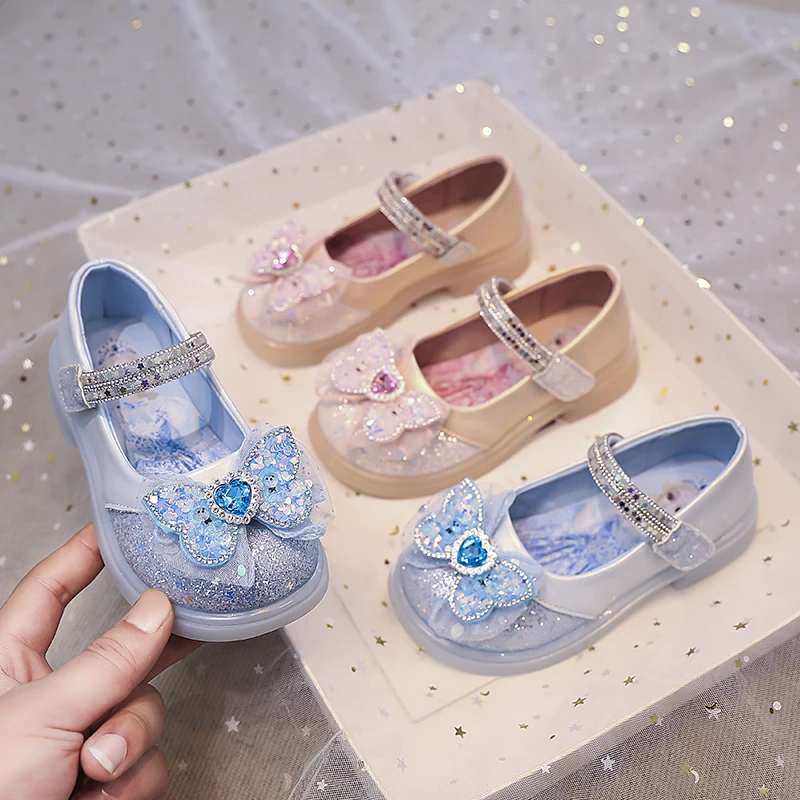 女童公主2024春秋新款爱莎软底水晶鞋儿童小女孩单鞋宝宝皮鞋