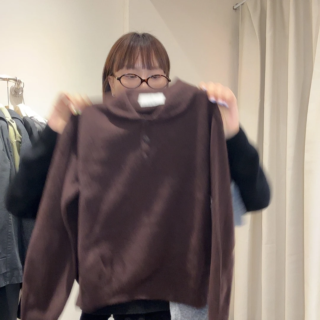 no退no换 韩国 元宝领棕色毛衣