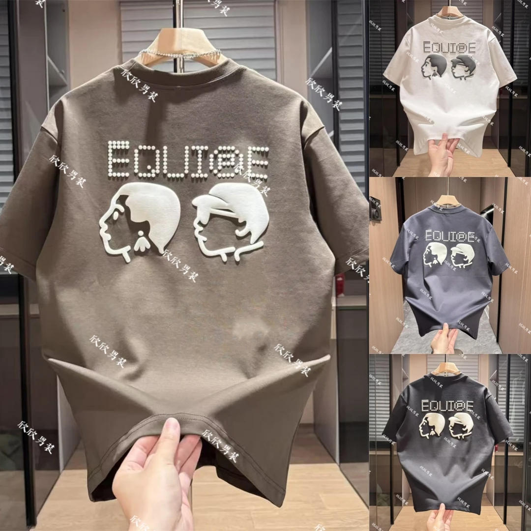 潮牌喷绘立体刺绣痞帅时尚男士时尚休闲短袖T恤