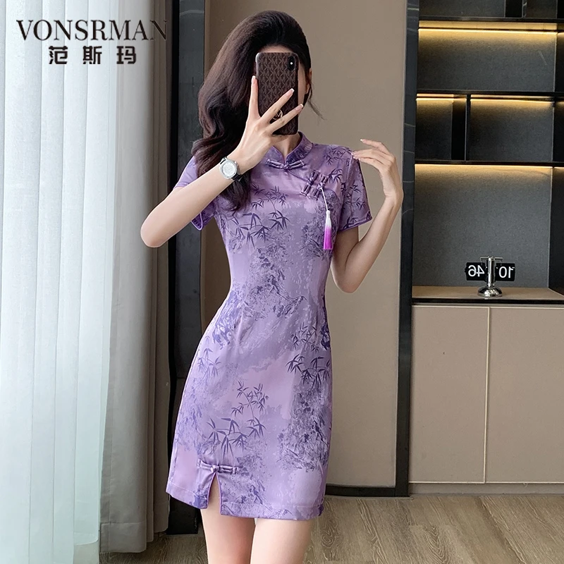 夏季高级感国风新中式连衣裙女小个子气质收腰显身材改良送考旗袍