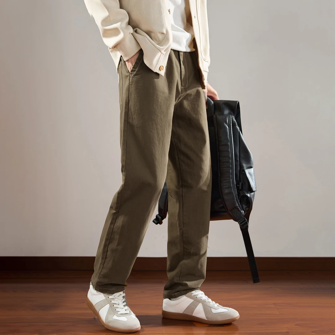 复古纯棉休闲裤男士秋冬季新款宽松大码加绒简约百搭锥形直筒长裤