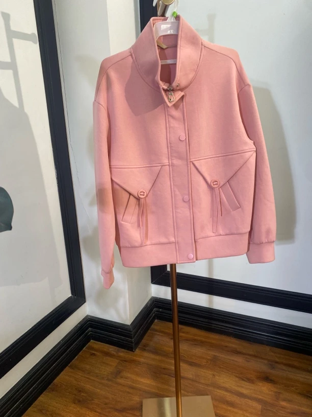 [H6707粉杏卫衣卫衣外套]长袖镂空气质夏季休闲迷彩吃